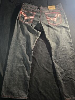 Avalanche Black Denim Jeans with Red & White Pocket Embroidery